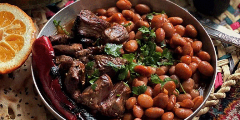 خوراک لوبیا کباب رشتی