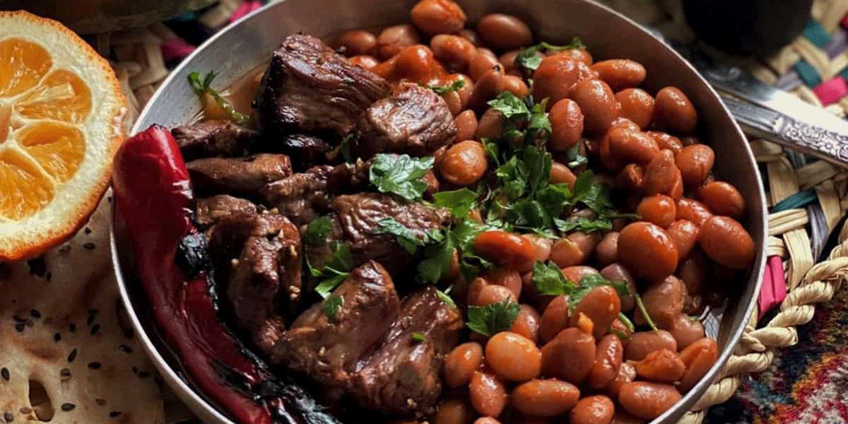 خوراک لوبیا کباب رشتی